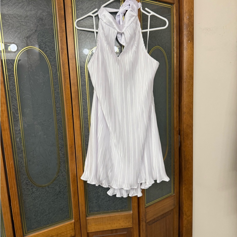Lulus White Pleated Halter Mini Dress, BRAND NEW